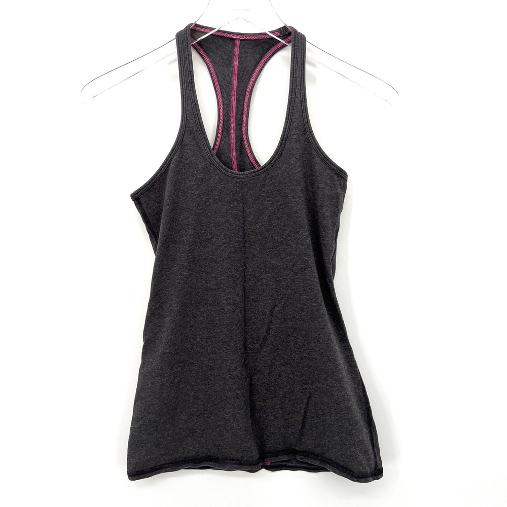 Lululemon Racerback Tank Top Size 2/4‎ Ruched Back Charcoal Grey Scoop Neck